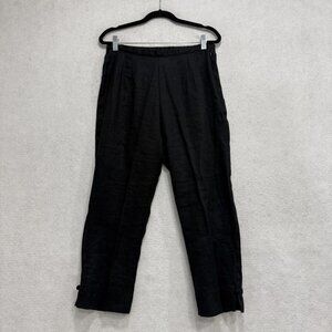 Jams World Pants Womens Medium Black Linen Straight Leg Elastic Waist USA Casual